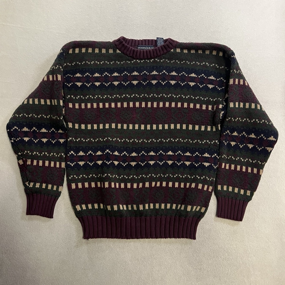 Vintage Woods & Gray Sweater Men's Size Large Nordic Style Cotton Knit Pullover